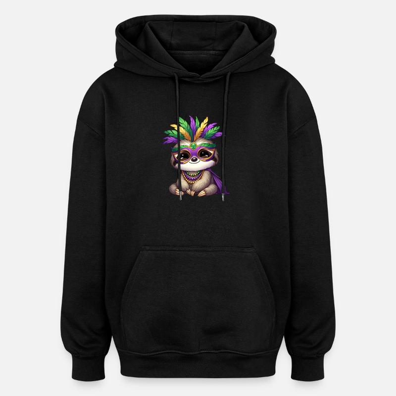 Mardi Gras Faultier Comic Design - Oversized Unisex Hoodie - Schwarz