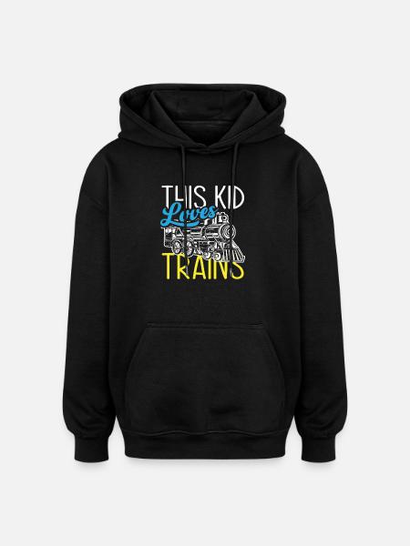 This Kid Loves Trains Railroad - Oversized Unisex Hoodie - black