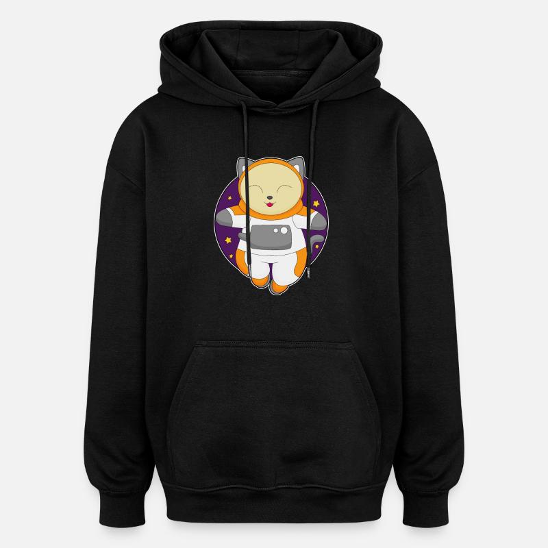 Cat Astronaute Espace - Sweat à capuche oversize unisexe - noir