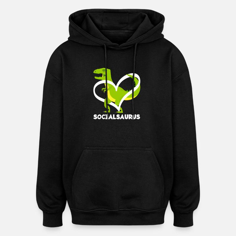 Socialsaurus Dinosaur Heart - Oversized Unisex Hoodie - black