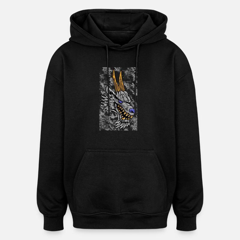 Fantasy RPG Wolf Magic Dungeon - Oversized Unisex Hoodie - black