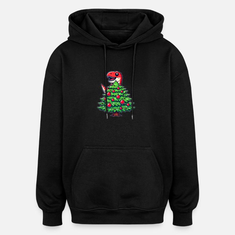 Bande dessinée mignonne T-Rex Noël - Sweat à capuche oversize unisexe - noir