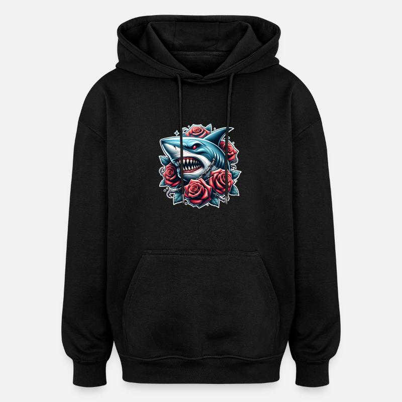 Shark Roses - Oversized Unisex Hoodie - black