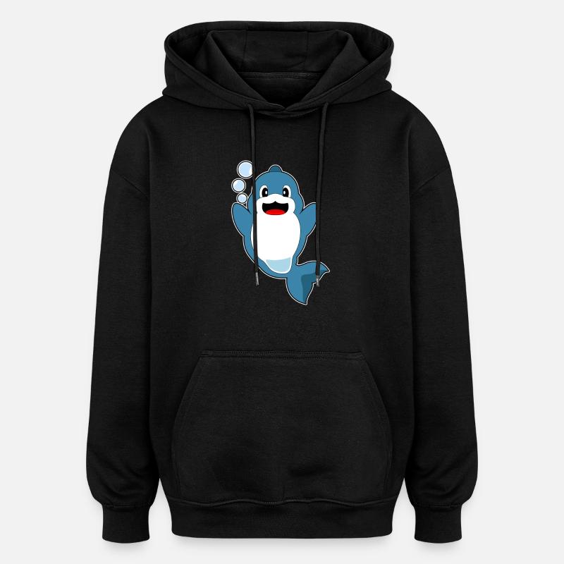 Dolphin Water Bubbles - Oversized Unisex Hoodie - black