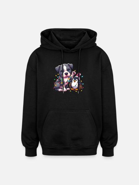 Süßer tollpatschiger Pitbull und Pinguin - Oversized Unisex Hoodie - black