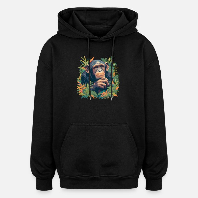 Chimpanzé Schimpansen Schimpanse - Sweat à capuche oversize unisexe - noir