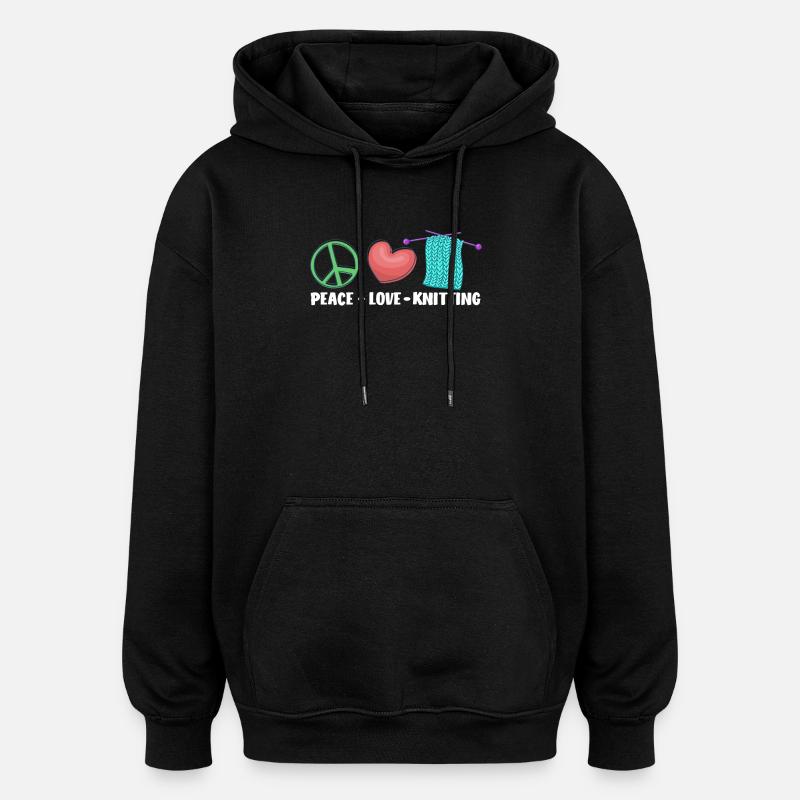 Frieden Liebe Stricken Handarbeit - Oversized Unisex Hoodie - Schwarz
