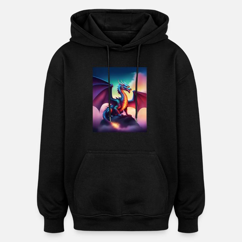 Drache auf einer Klippe - Oversized Unisex Hoodie - Schwarz