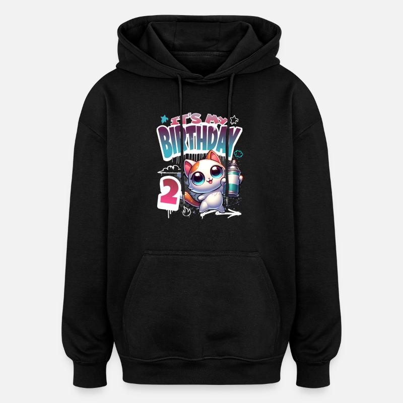 2ème anniversaire chat graffiti - Sweat à capuche oversize unisexe - noir