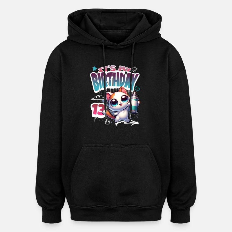 13th Birthday Cat Graffiti - Oversized Unisex Hoodie - black