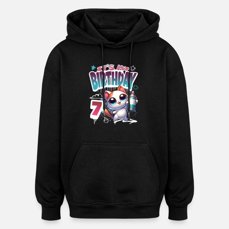 7th Birthday Cat Graffiti - Oversized Unisex Hoodie - black