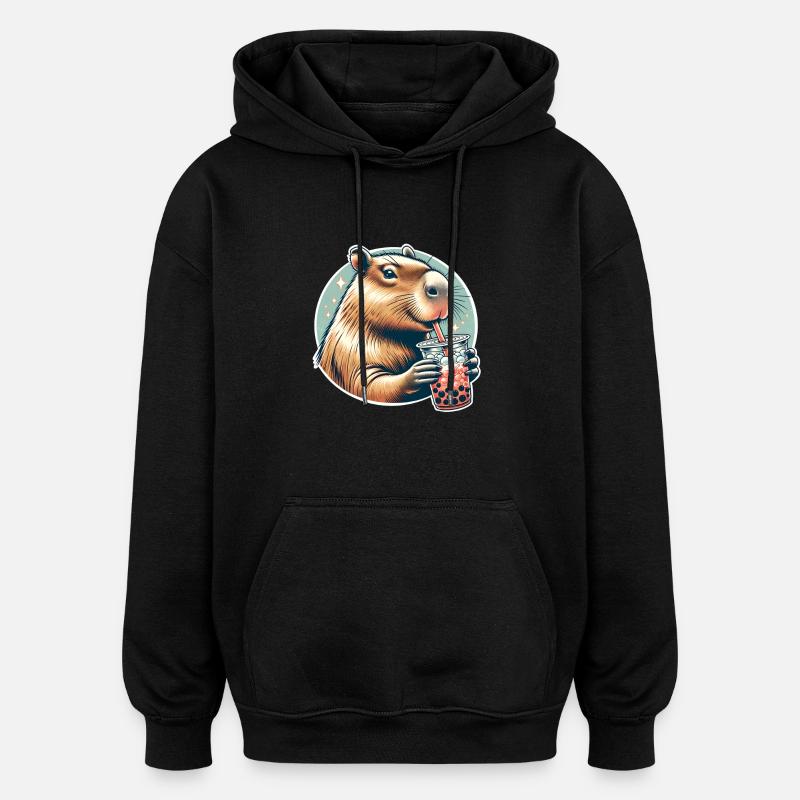 Capybara Bubble Tea - Oversized Unisex Hoodie - Schwarz