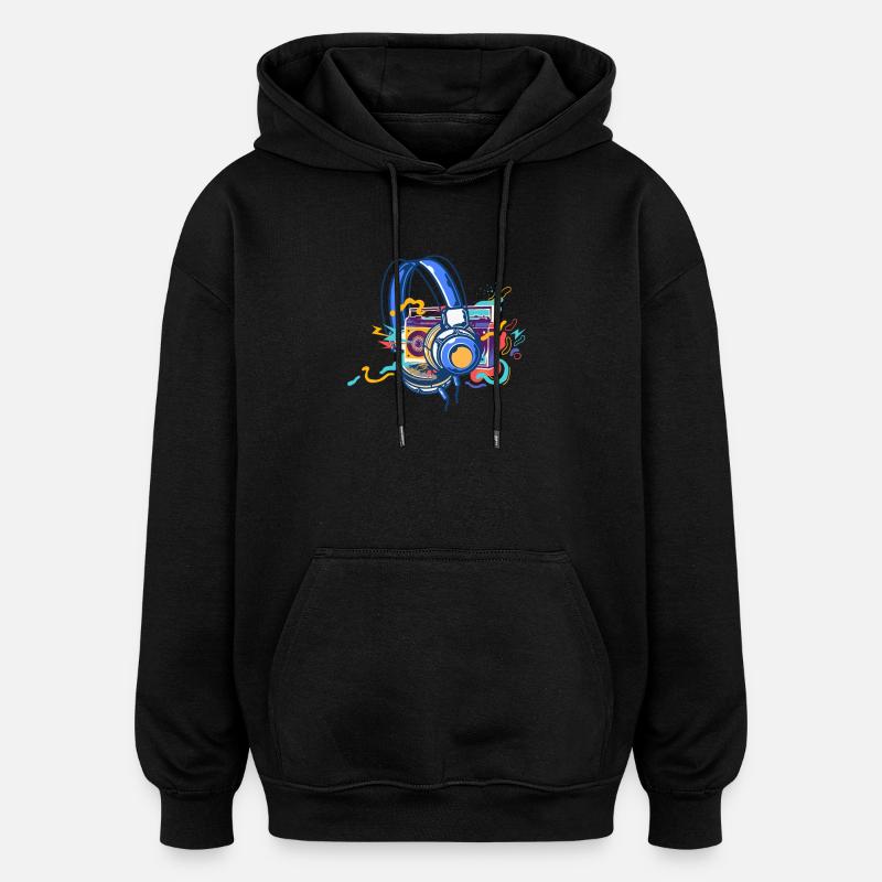 Techno Lover Bunte Kopfhörer Musik - Oversized Unisex Hoodie - Schwarz