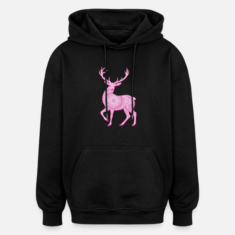 Mandala Cerf Cerf Mystique Madalas - Sweat à capuche oversize unisexe - noir