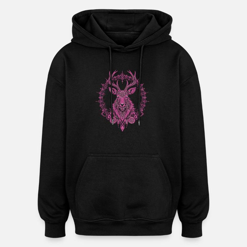 Mandala Cerf Cerf Mystique Madalas - Sweat à capuche oversize unisexe - noir