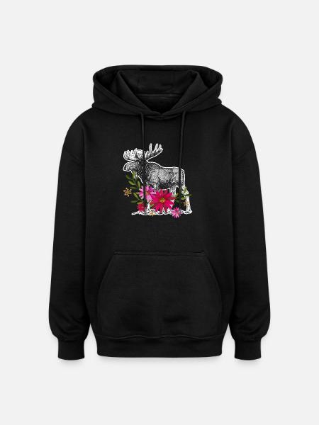 Moose With Flowers - Oversized Unisex Hoodie - black