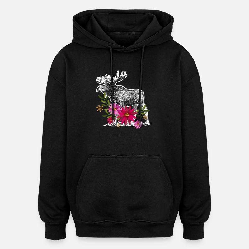 Moose With Flowers - Oversized Unisex Hoodie - black