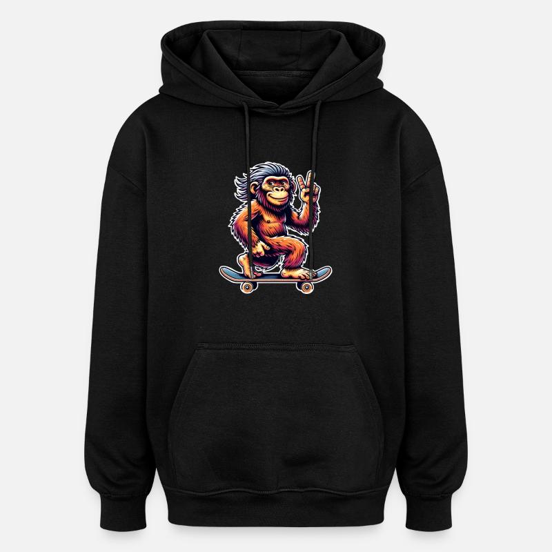 Skateur de skateboard néandertalien - Sweat à capuche oversize unisexe - noir