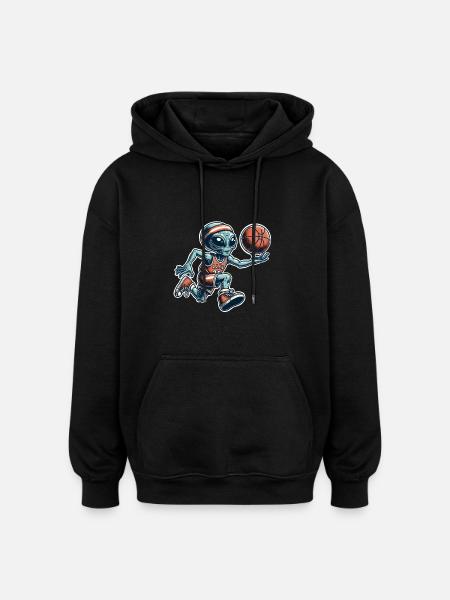 Alien Basketball Dunking - Oversized Unisex Hoodie - black