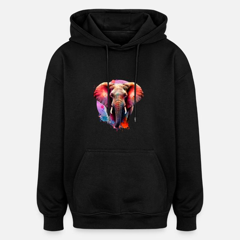 Éléphant - Sweat à capuche oversize unisexe - noir