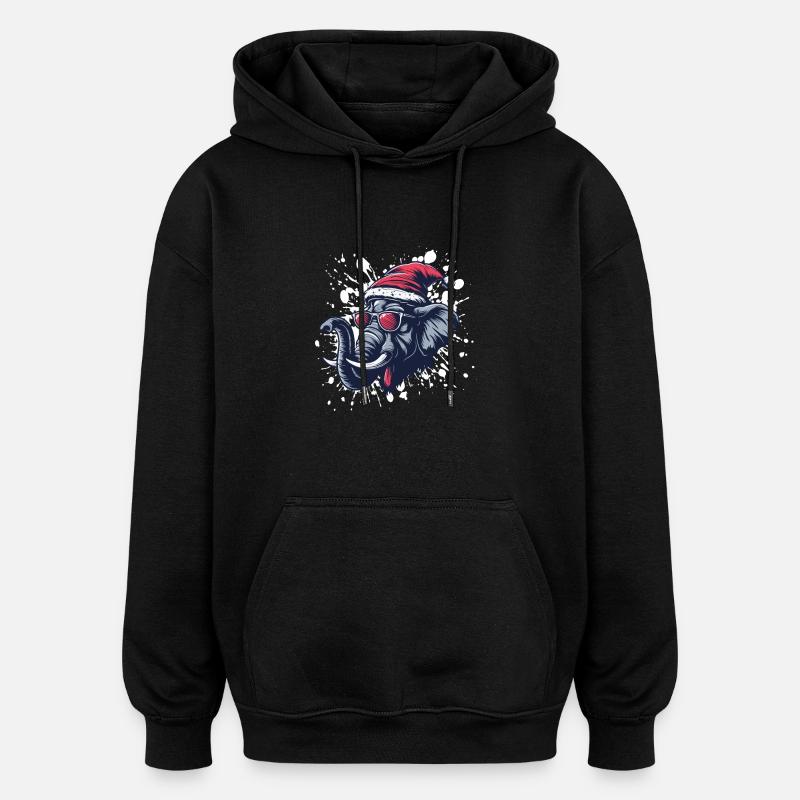 Éléphant Mammouth Noël Drôle - Sweat à capuche oversize unisexe - noir