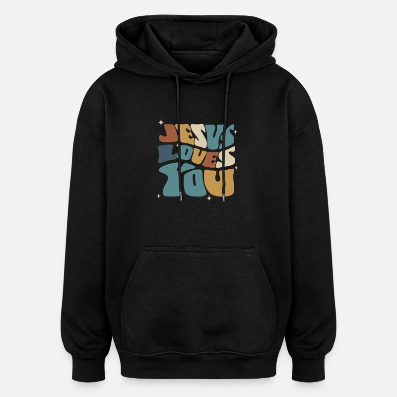 Jésus t’aime Message spirituel - Sweat à capuche oversize unisexe - noir