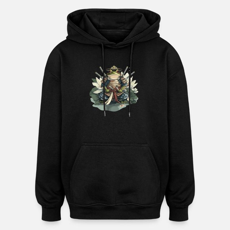 Samouraï grenouille : Guerrier du nénuphar - Sweat à capuche oversize unisexe - noir