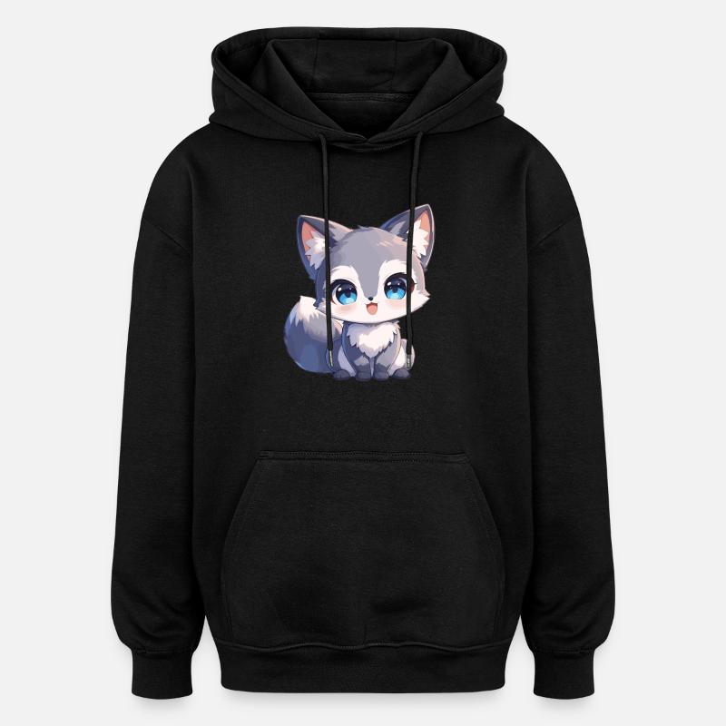 Renards gris Renard gris - Sweat à capuche oversize unisexe - noir