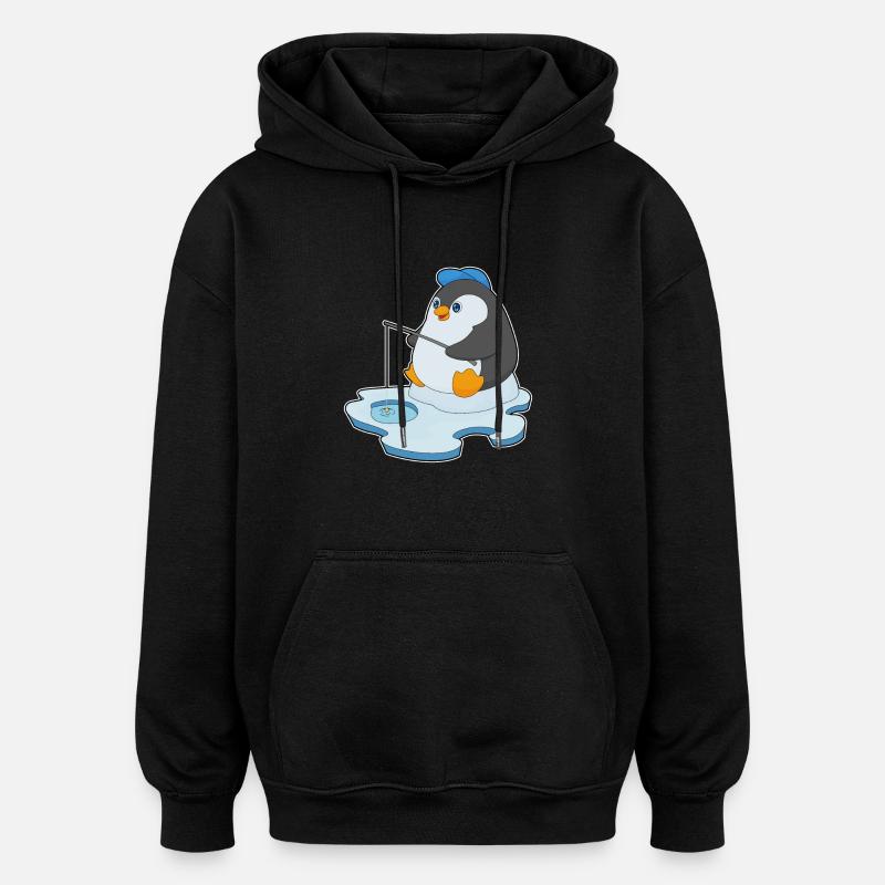 Pingouin Pêcheur Ange Pêche - Sweat à capuche oversize unisexe - noir