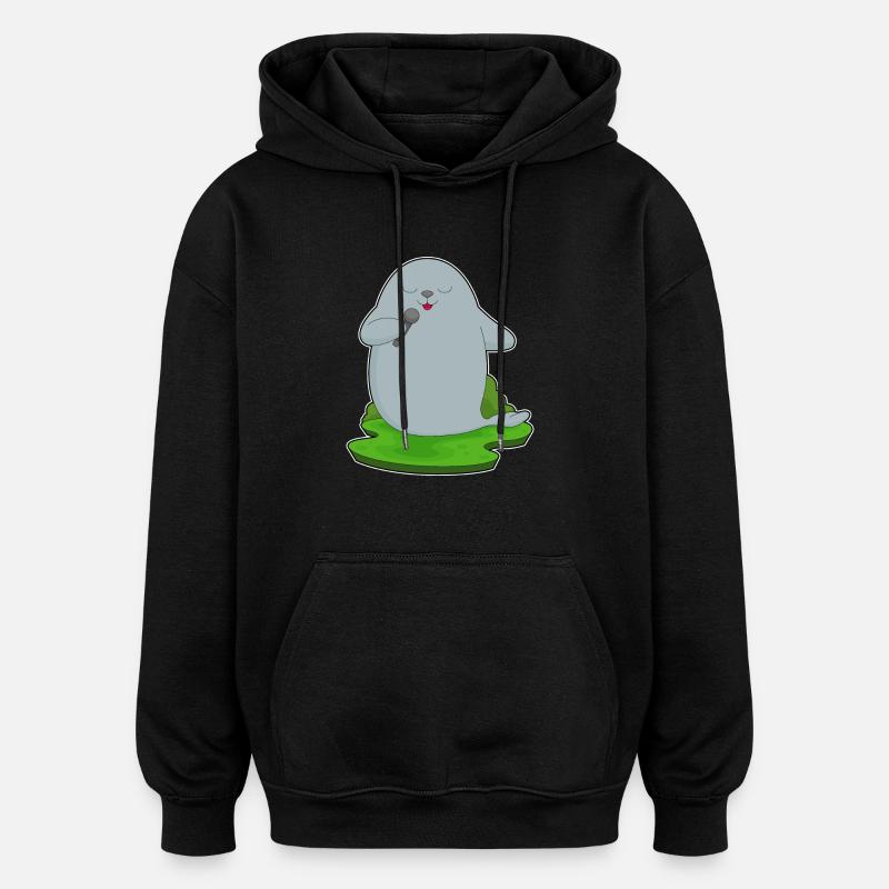 Seal Singer Microphone Musique - Sweat à capuche oversize unisexe - noir
