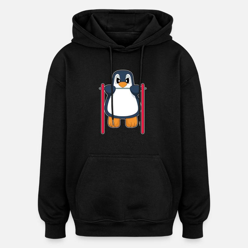 Penguin Bodybuilder Pull-ups - Oversized Unisex Hoodie - black