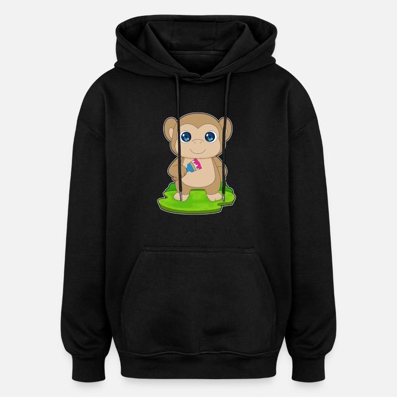 Monkey Painter Brush Painting - Oversized Unisex Hoodie - black