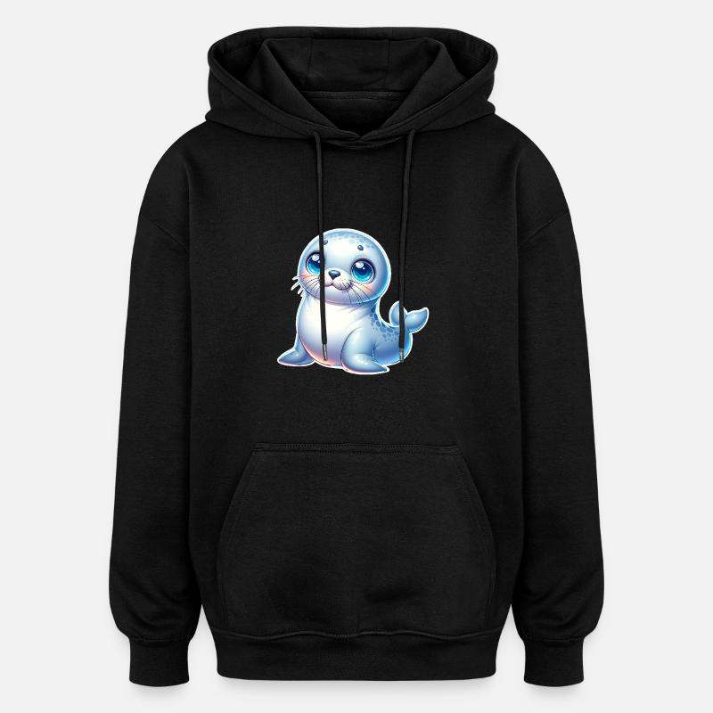 Robbe Seehund - Oversized Unisex Hoodie - Schwarz