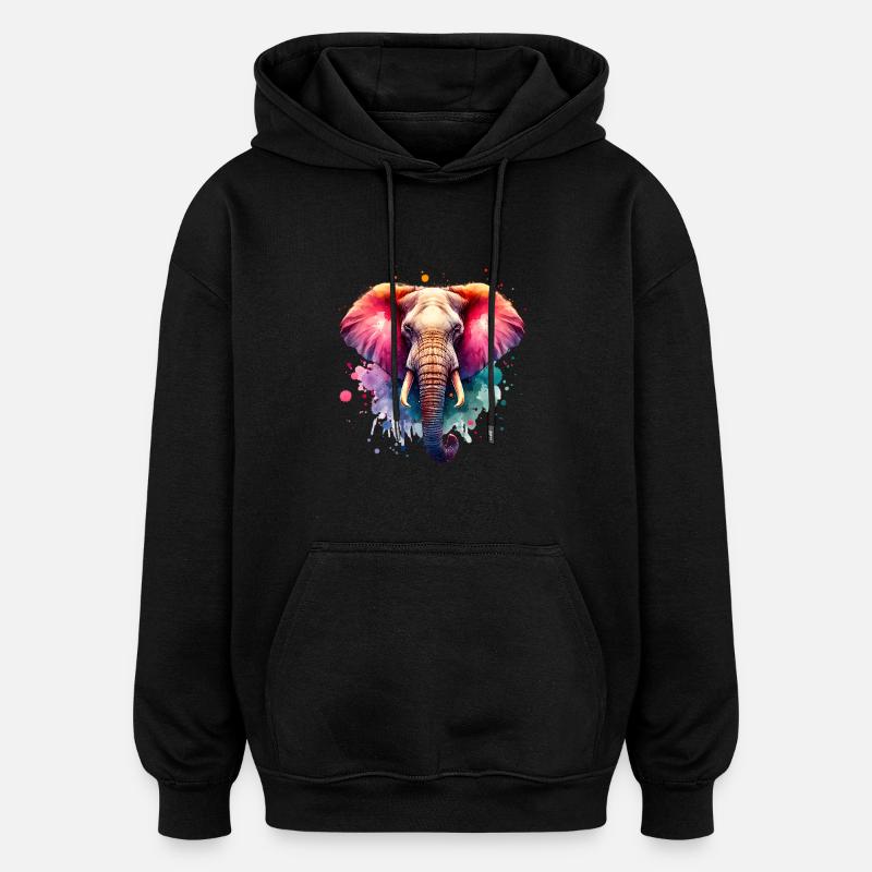 Elefant - Oversized Unisex Hoodie - Schwarz