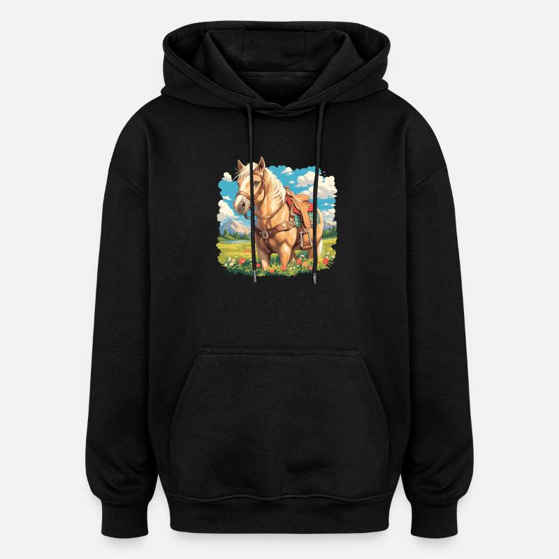 Chevaux Cheval - Sweat à capuche oversize unisexe - noir