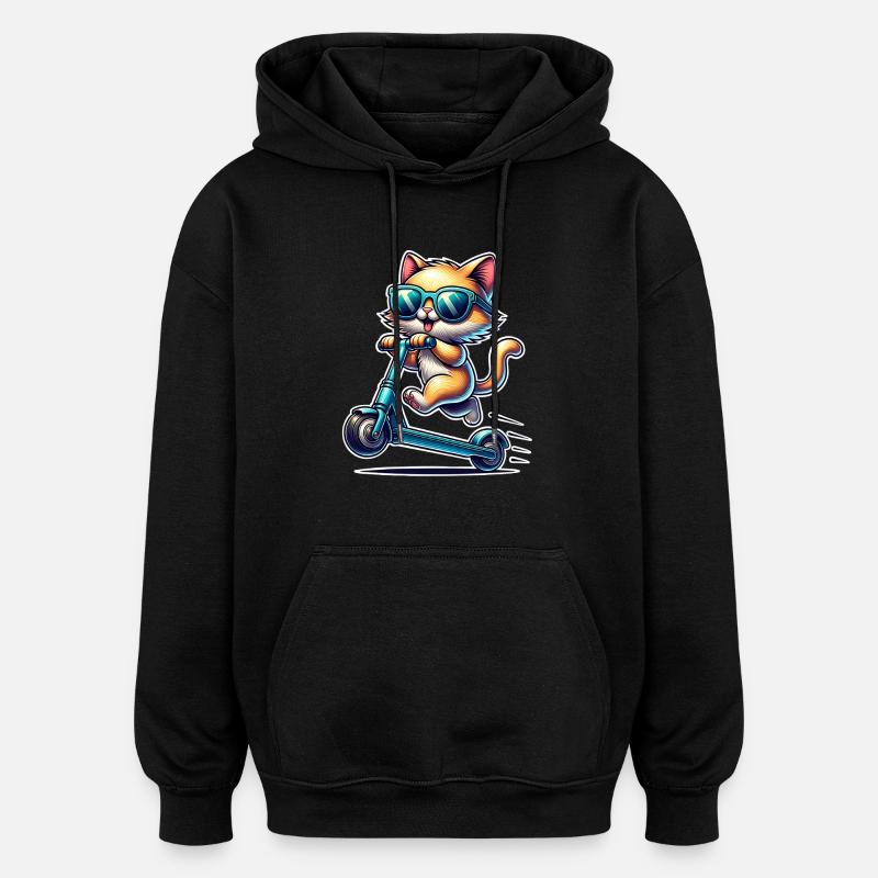 E-Scooter E-Scooter Cat Scooter - Oversized Unisex Hoodie - black