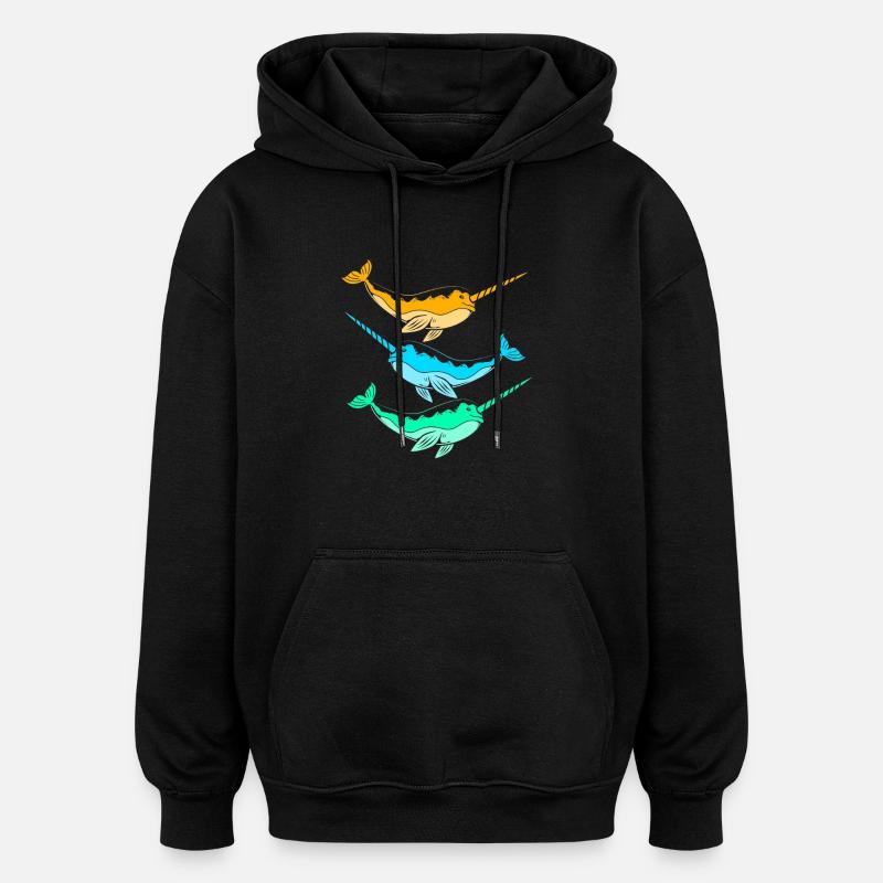 Narwal - Oversized Unisex Hoodie - Schwarz