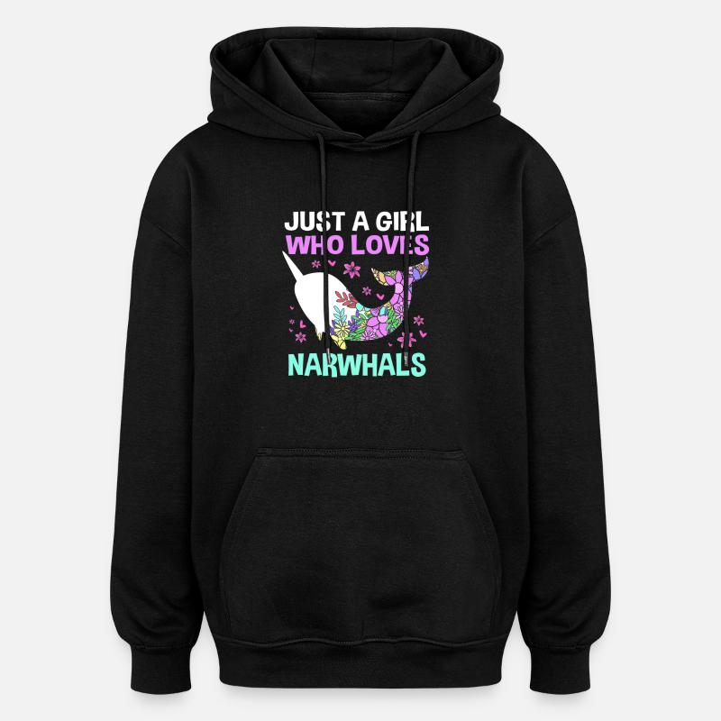 Narwal - Oversized Unisex Hoodie - Schwarz