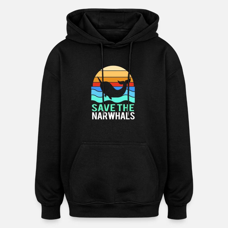 Narwal - Oversized Unisex Hoodie - Schwarz