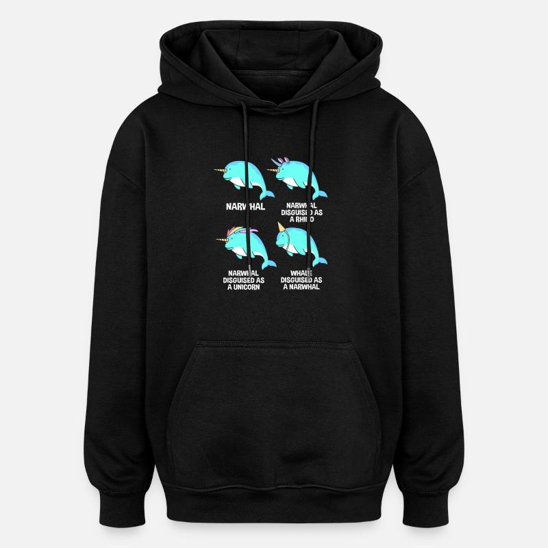Narwal - Oversized Unisex Hoodie - Schwarz