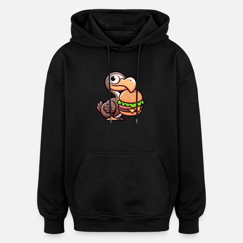 Whimsical Dodo Burger Chibi Hamburger - Oversized Unisex Hoodie - black