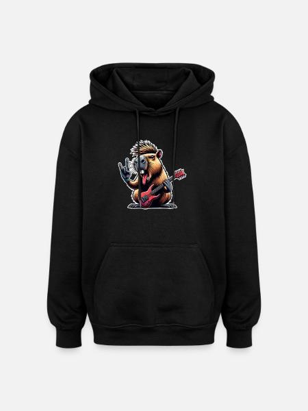 Capybara Rock and Roll Guitarist - Oversized Unisex Hoodie - black