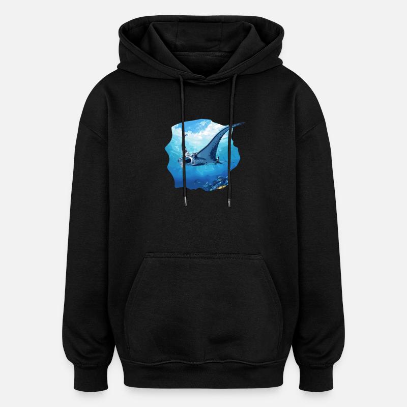 Raies manta Raies manta - Sweat à capuche oversize unisexe - noir