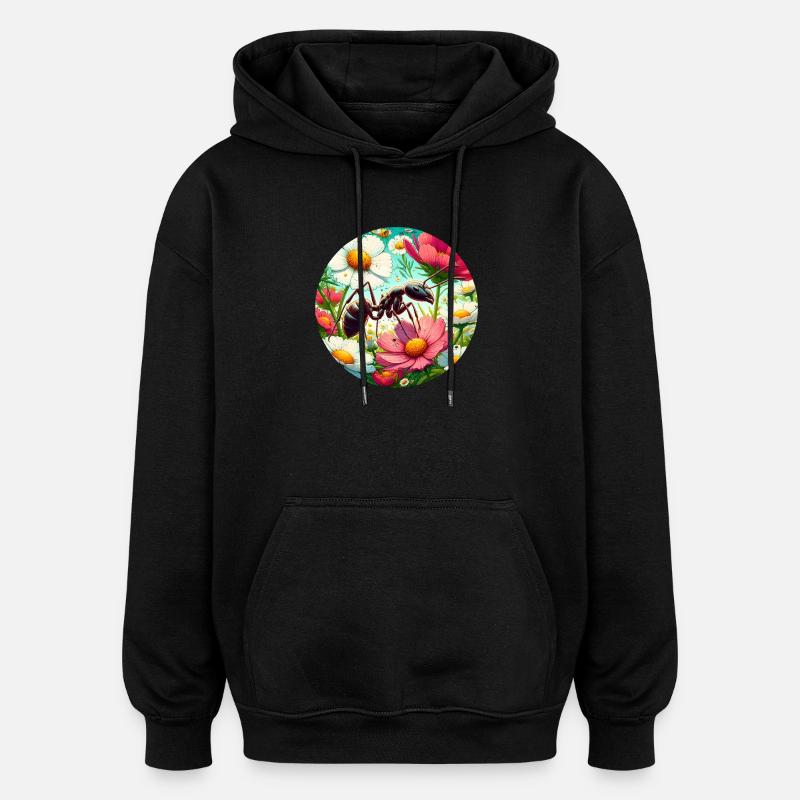 Fleurs de fourmis - Sweat à capuche oversize unisexe - noir