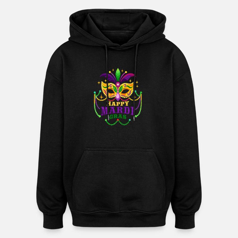 Mardi Gras - Carnaval - Masque - Cadeau - Sweat à capuche oversize unisexe - noir