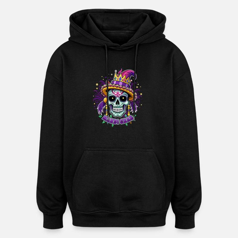 Mardi Gras - Carnaval - Crâne - Cadeau - Sweat à capuche oversize unisexe - noir