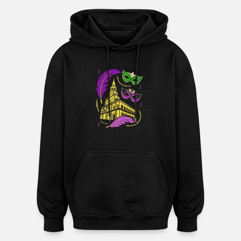 Mardi Gras - Carnaval - Masque - Cadeau - Sweat à capuche oversize unisexe - noir