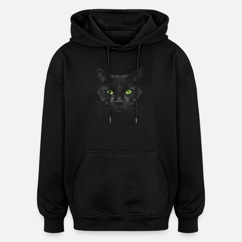 Chat noir yeux verts - Sweat à capuche oversize unisexe - noir
