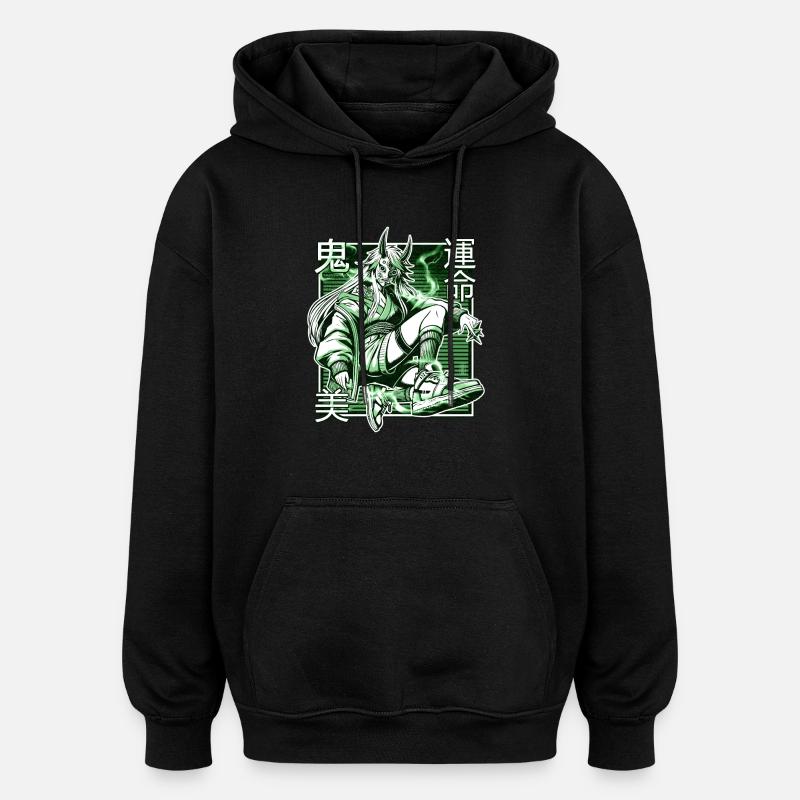 Grüner Kunoichi-Dämon - Oversized Unisex Hoodie - Schwarz