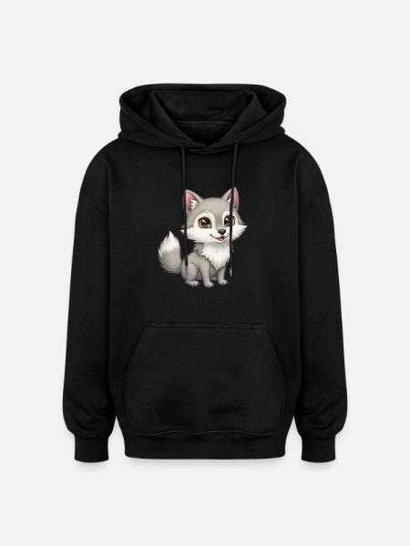 Animal tegneserieulv - Oversized unisex-hettegenser - svart